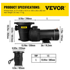 vevor swimming pool pump 1.5 hp 88 gph above ground pool pump w/ strainer