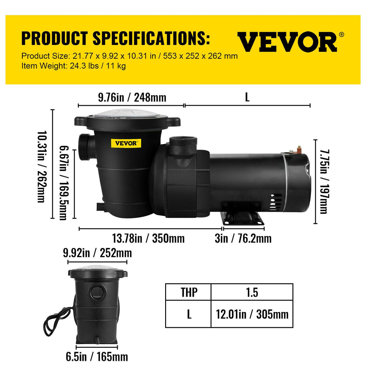 vevor swimming pool pump 1.5 hp 88 gph above ground pool pump w/ strainer