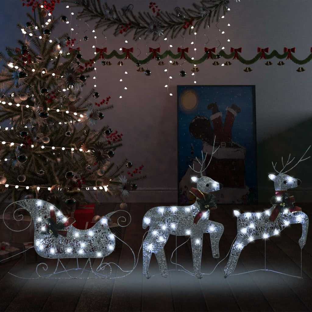 Andoer Reindeer &amp; Sleigh Christmas Decoration 60 LEDs Outdoor Silver