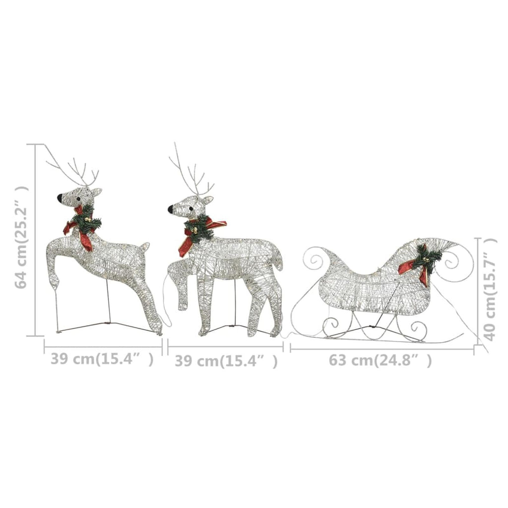Andoer Reindeer &amp; Sleigh Christmas Decoration 60 LEDs Outdoor Silver