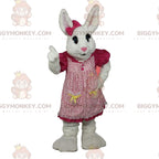 BIGGYMONKEYmascot costume white rabbit with pink dress, bunny costume