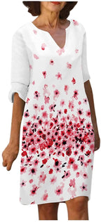 Women Half Sleeve V Neck Printing Knee-Length Dress Fall Party Dress
