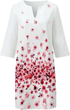 Women Half Sleeve V Neck Printing Knee-Length Dress Fall Party Dress