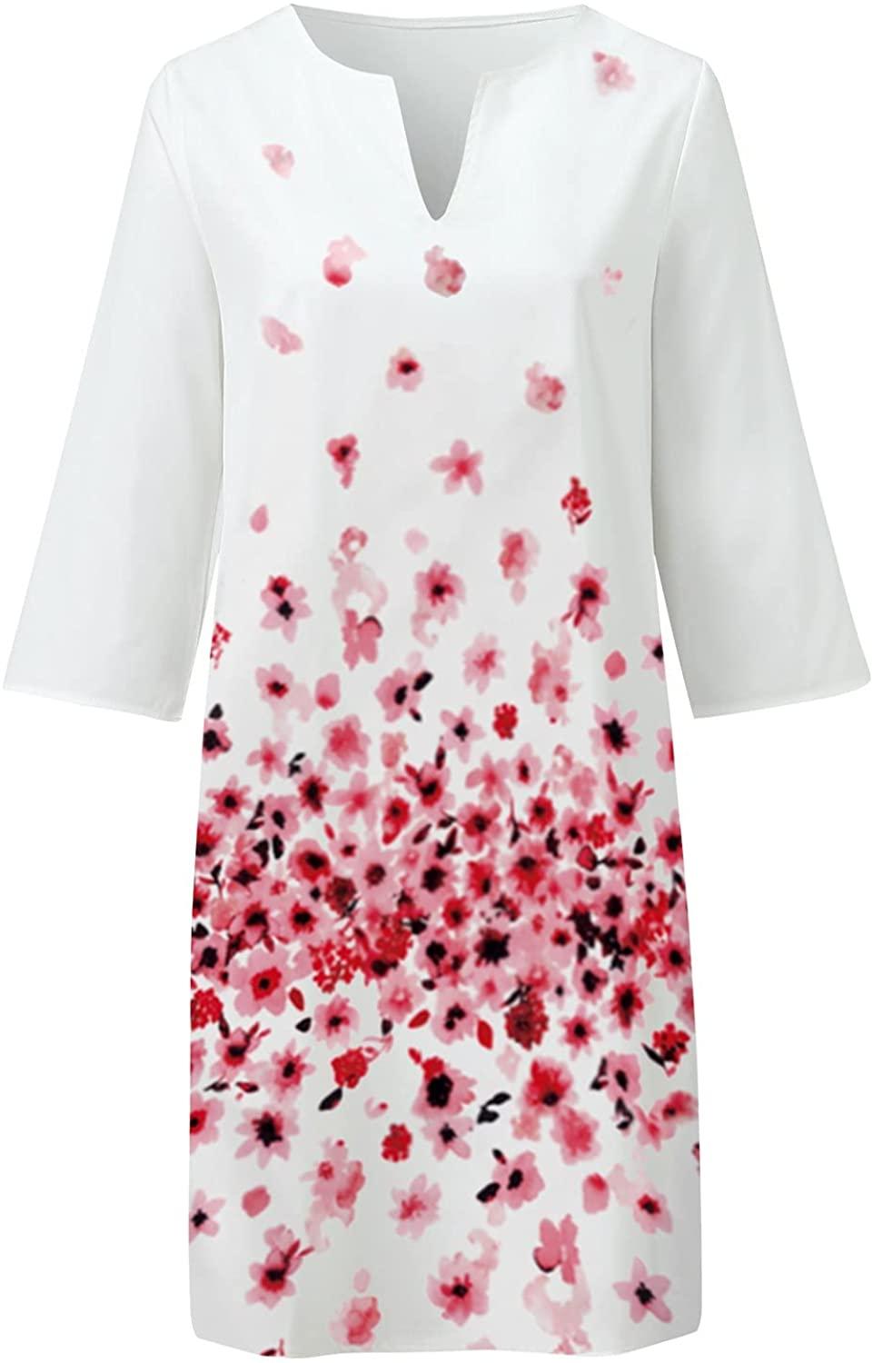 Women Half Sleeve V Neck Printing Knee-Length Dress Fall Party Dress