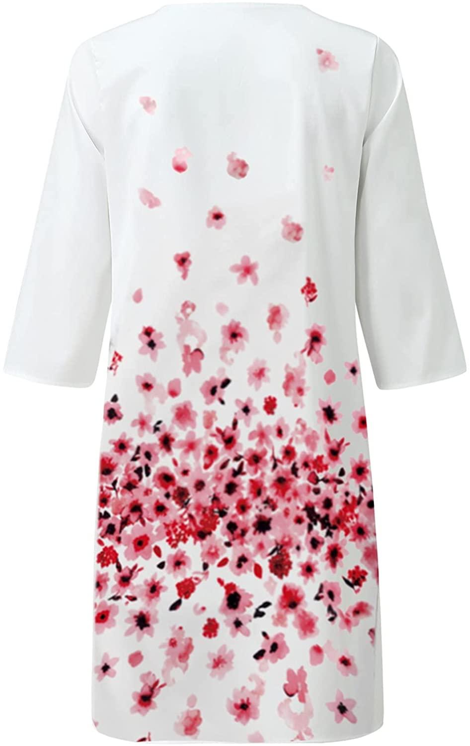 Women Half Sleeve V Neck Printing Knee-Length Dress Fall Party Dress