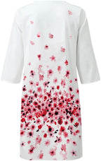 Women Half Sleeve V Neck Printing Knee-Length Dress Fall Party Dress