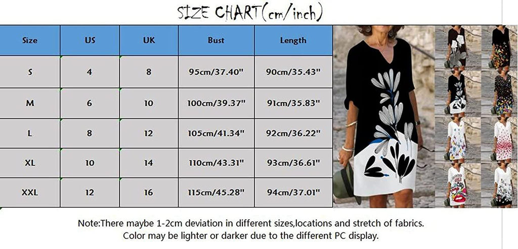 Women Half Sleeve V Neck Printing Knee-Length Dress Fall Party Dress