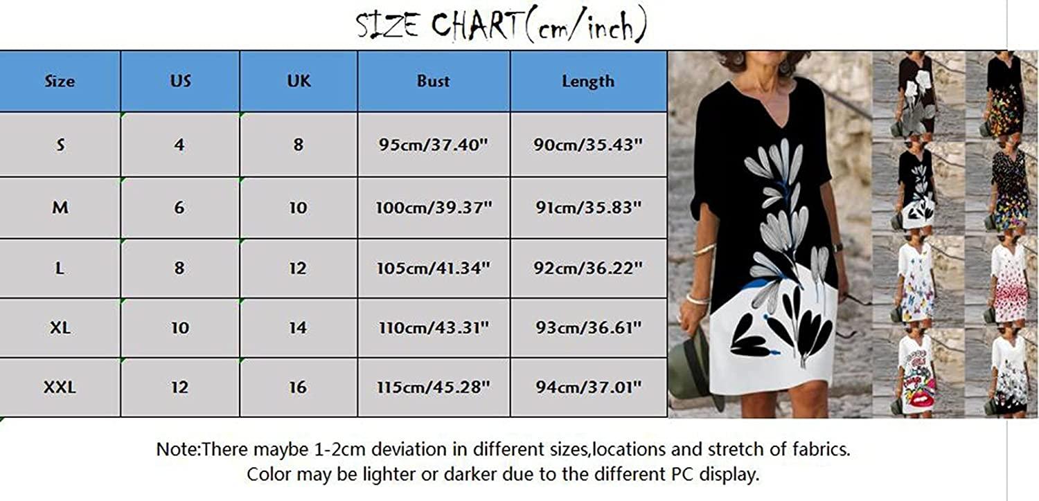 Women Half Sleeve V Neck Printing Knee-Length Dress Fall Party Dress