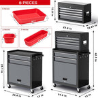 8-Drawer Tool Chest with Wheels,42'' Rolling Tool Chest Heavy Duty,Detachable Top Tool Box,Tool Cabinet with Hooks,Liners,Tray Divider,Rolling Tool Box for GaraStorage, Workshop,Warehouse,Black