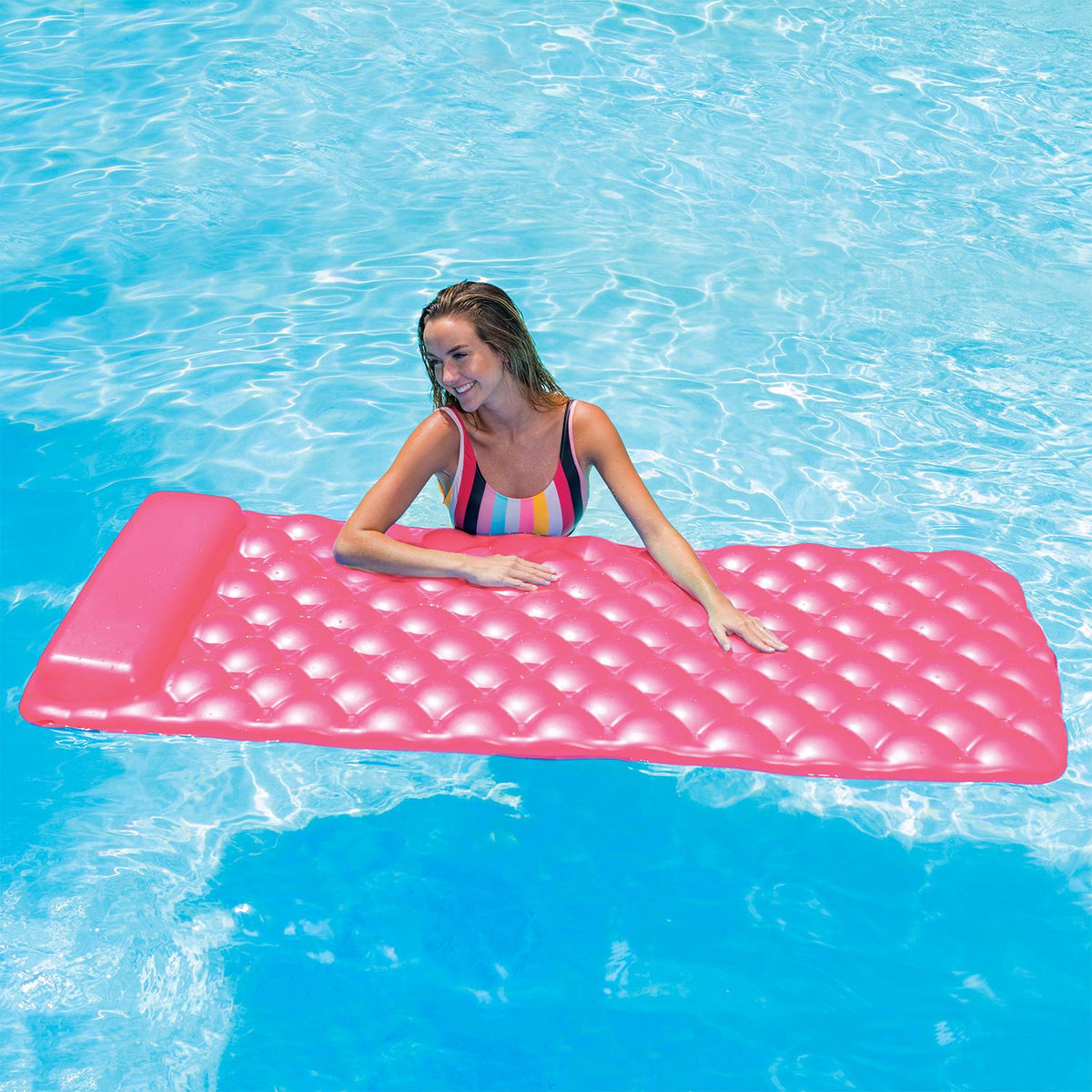 Kelsyus 72 Inch Laguna Lounger Portable Roll Up Foam Floating Mat with Built In Oversized Pillow for Swimming Pool, Lake, Beach,