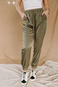 olive satin joggers