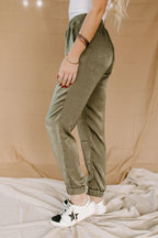 olive satin joggers