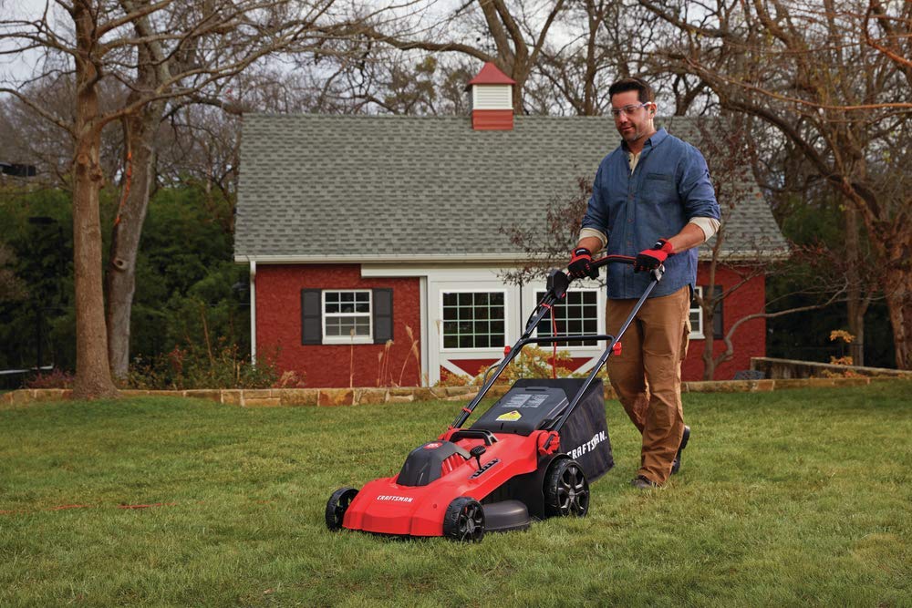 Electric Push Lawn Mower, 20-Inch Deck, Corded, Powerful 13-AMP Motor, 6 Setting Height Adjustment, Winged Blades, 3 in 1 Bagging, Mulching and Dischar(CMEMW213)