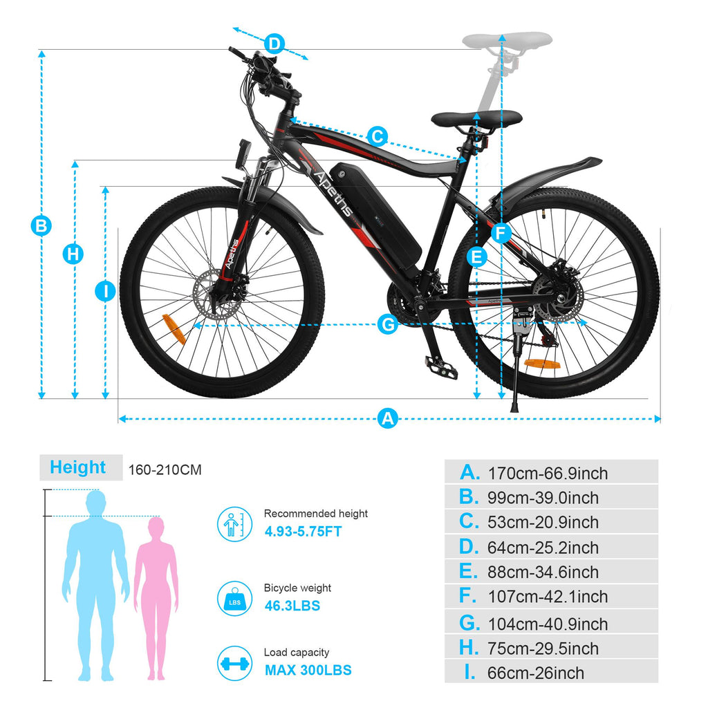 APETHS 26 In. Electric Mountain Bike for Adults, 350W Electric Commuting Bicycle with Removable 36V 10.4Ah Battery City E-Bike 25-80 Mile Ran21-Speed Gears Cruiser Bicycle