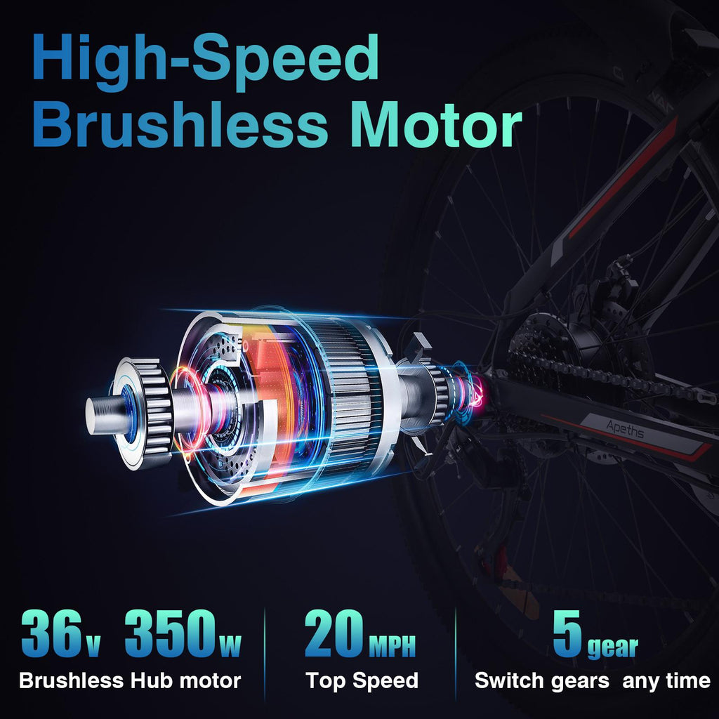 APETHS 26 In. Electric Mountain Bike for Adults, 350W Electric Commuting Bicycle with Removable 36V 10.4Ah Battery City E-Bike 25-80 Mile Ran21-Speed Gears Cruiser Bicycle