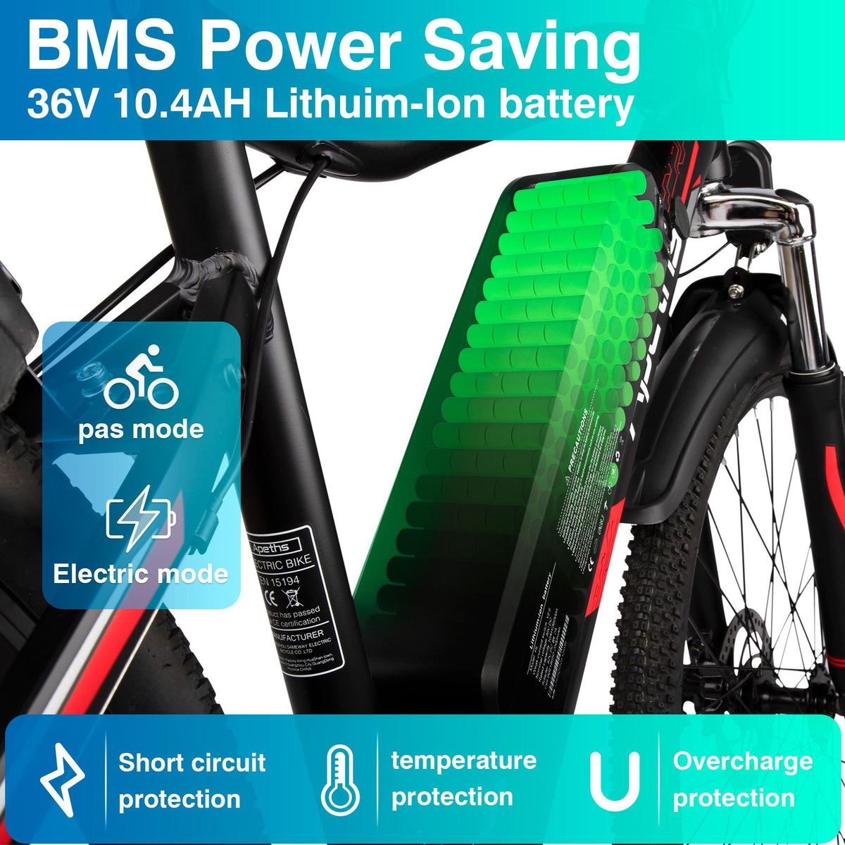 APETHS 26 In. Electric Mountain Bike for Adults, 350W Electric Commuting Bicycle with Removable 36V 10.4Ah Battery City E-Bike 25-80 Mile Ran21-Speed Gears Cruiser Bicycle