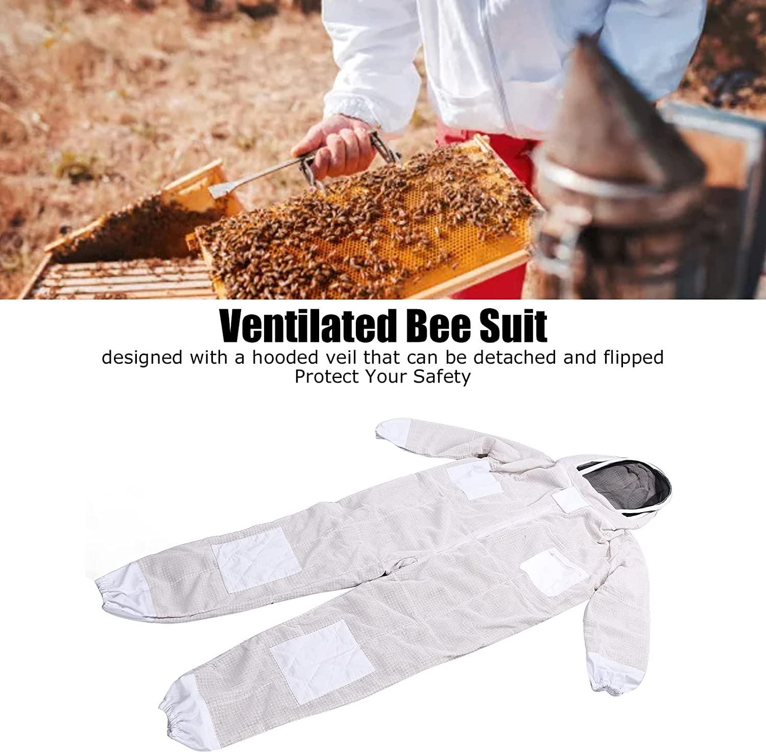 luroze professional beekeeping suit, breathable polyester portable beekeeper suit with removable hooded veil ventilated bee suit beekeeping supplies with 4 pockets for beekeeper(xl)