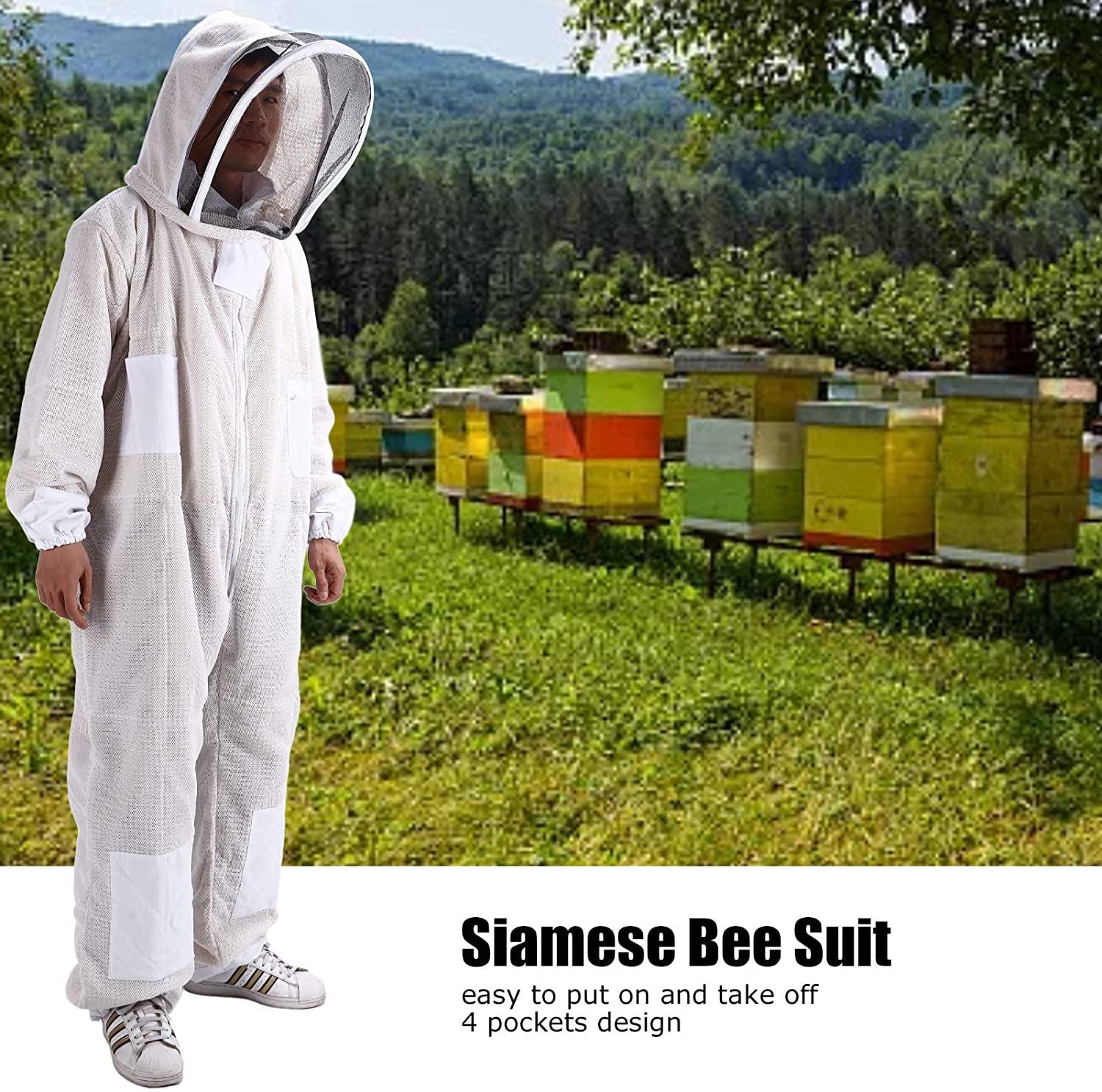luroze professional beekeeping suit, breathable polyester portable beekeeper suit with removable hooded veil ventilated bee suit beekeeping supplies with 4 pockets for beekeeper(xl)