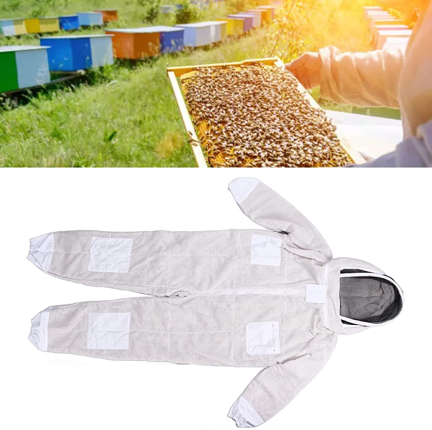 luroze professional beekeeping suit, breathable polyester portable beekeeper suit with removable hooded veil ventilated bee suit beekeeping supplies with 4 pockets for beekeeper(xl)
