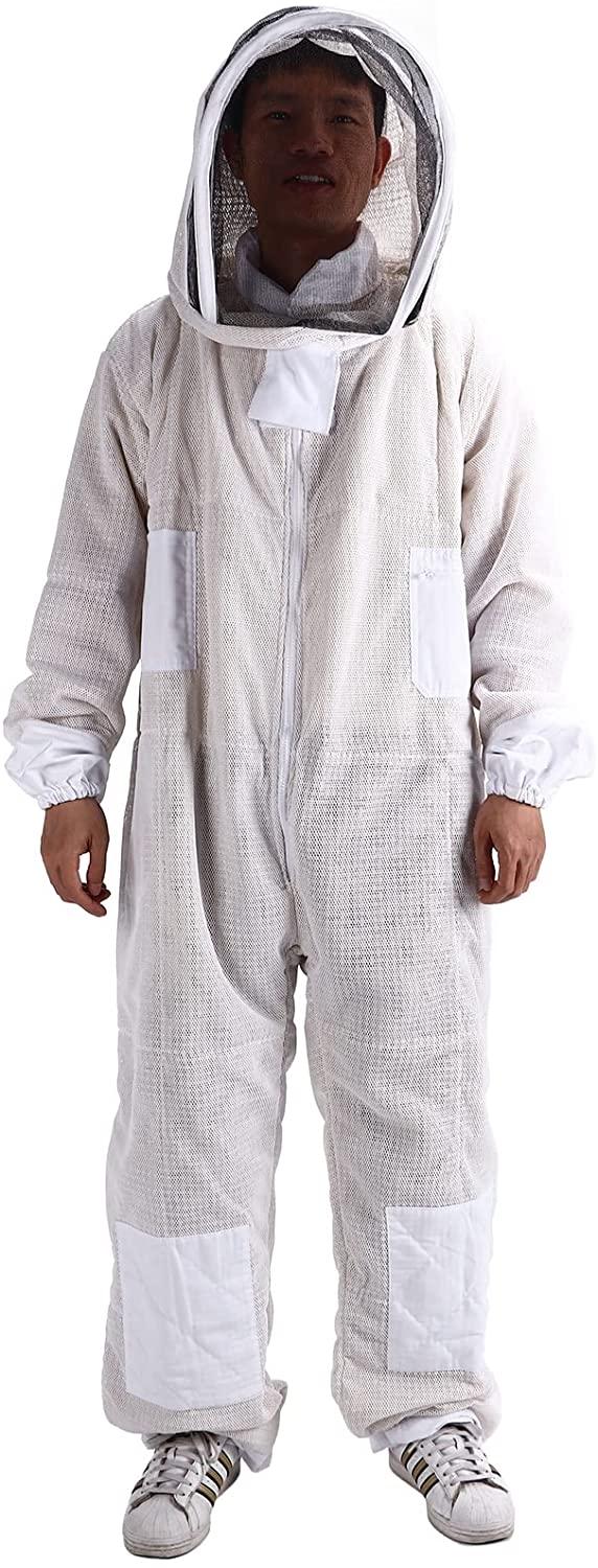 luroze professional beekeeping suit, breathable polyester portable beekeeper suit with removable hooded veil ventilated bee suit beekeeping supplies with 4 pockets for beekeeper(xl)