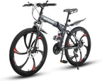 Outroad Folding Mountain Bike 6-Spoke 21-Speed 26-inch Wheel Double Disc Brake Full Suspension Anti-Slip, Black,Orange,Fluorescent Green
