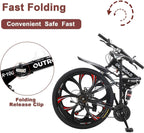 Outroad Folding Mountain Bike 6-Spoke 21-Speed 26-inch Wheel Double Disc Brake Full Suspension Anti-Slip, Black,Orange,Fluorescent Green