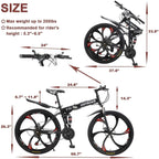 Outroad Folding Mountain Bike 6-Spoke 21-Speed 26-inch Wheel Double Disc Brake Full Suspension Anti-Slip, Black,Orange,Fluorescent Green