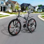Outroad Folding Mountain Bike 6-Spoke 21-Speed 26-inch Wheel Double Disc Brake Full Suspension Anti-Slip, Black,Orange,Fluorescent Green