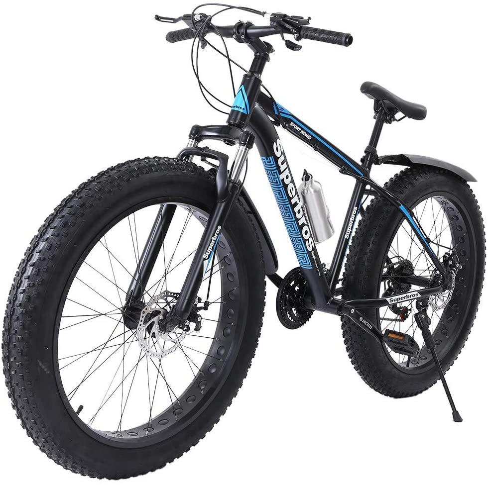Mens Fat Tire Mountain Bike, 17-Inch/Medium High-Tensile Aluminum Frame, 21-Speed, 26-inch Wheels, Stable Disc Brake, Multi-Colors