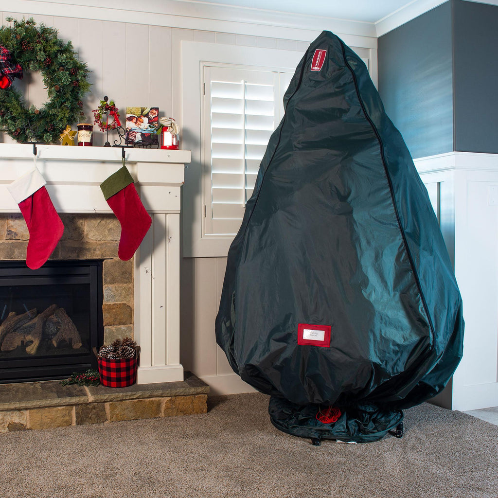 Decorated Upright Tree Storage Bag w/ Rolling Tree Stand