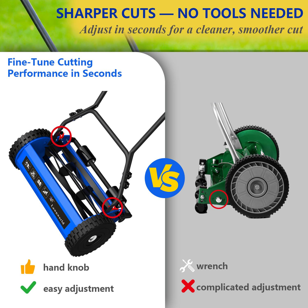 16-Inch Reel Lawn Mower with Tool-Blade Adjustment, 5-Blade Manual Push Lawn Mower, 5-Position Height Adjustable Hand Push Reel Mower