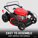 EasyCut 18-Inch 144cc Push Gas Lawn Mower, 3-in-1 Mulch/Bag/Side Discharge, Steel Deck, 6 Height Adjustment