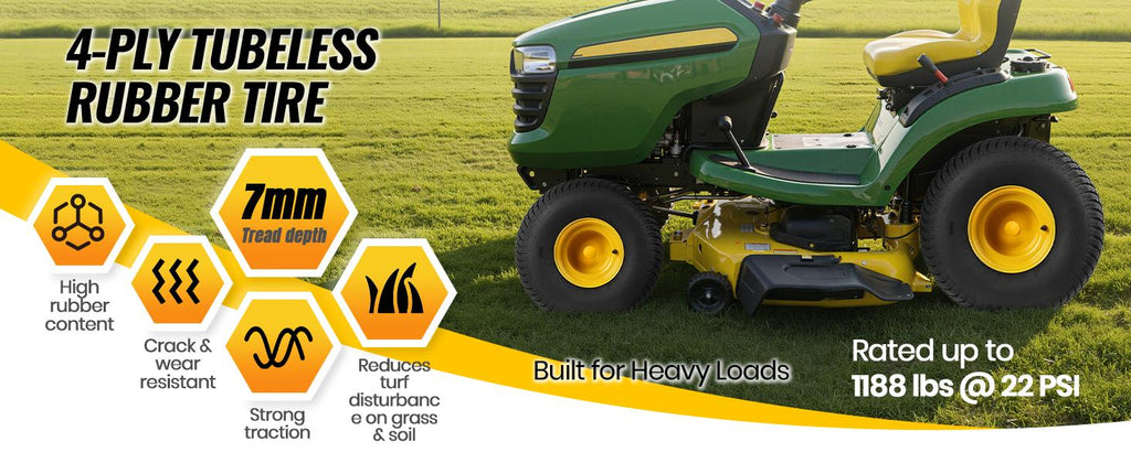 20x10.00-8 Tubeless Lawn Mower Tire and Wheel Assembly (2-Pack), 4-Ply Rear Tire with Steel Rim, 3/4" Bore &amp; 3/16" Keyway, 3.5" Offset Hub, S-Turf Tread, Riding Lawn Mower &amp; Garden Tractor