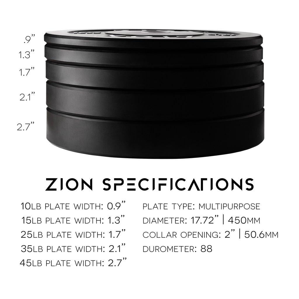 Zion Fitness Onyx 2 Inch 260 Lb Bumper Plates Set Olympic Weight Plates Rubber Bumper Weight Plate Pair,  Steel Inserts Strength Training Plates Weight Lifting Plates