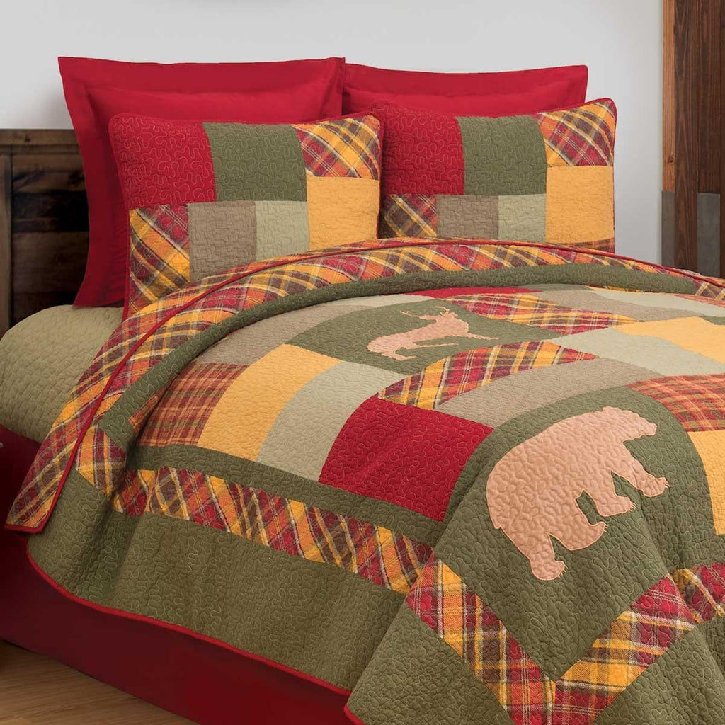 C&amp;F Home Buckley LodCabin Pieced Bear Deer Reversible Machine Washable 3 Piece Quilt Set Cotton Lightweight Bedspread Coverlet