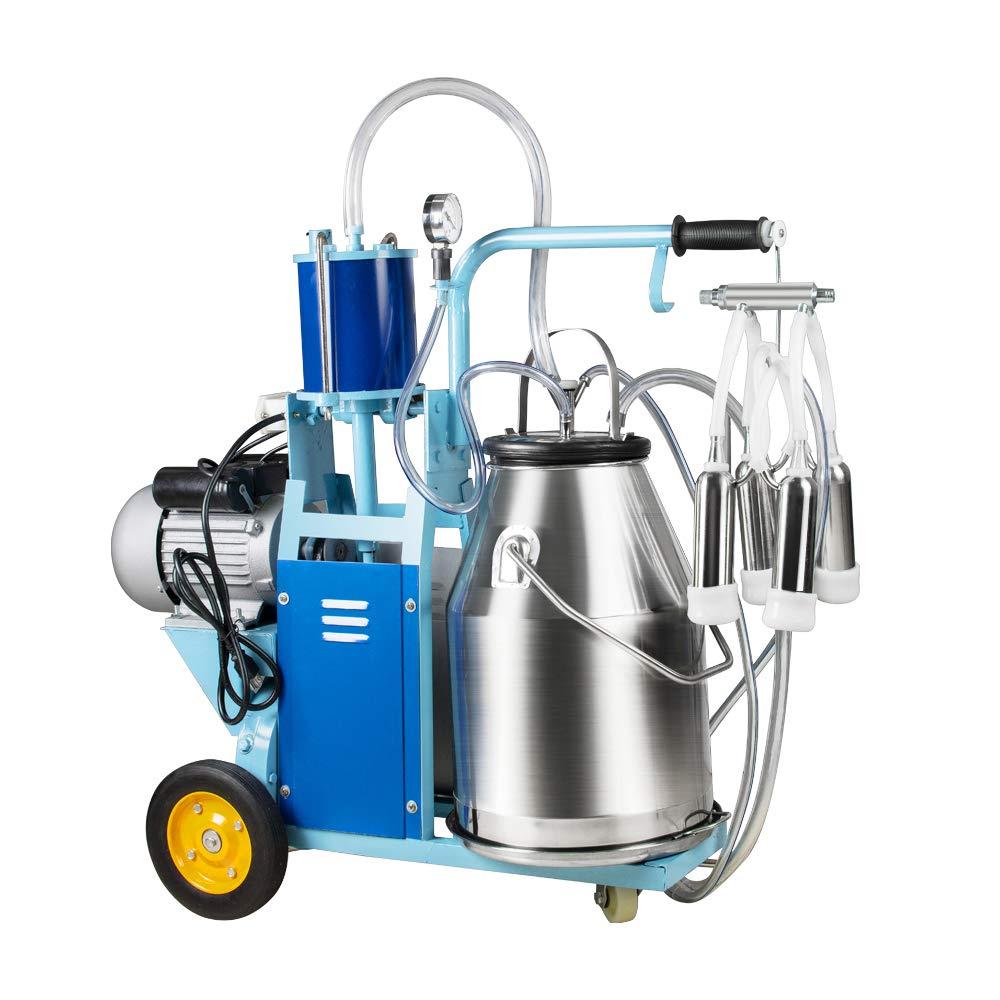 electric milking machine 1440rmp pulsation vacuum pump milker for livestock farm automatic cow goat milking suction machine with 25l/6.6gallon stainless steel bucket 110v