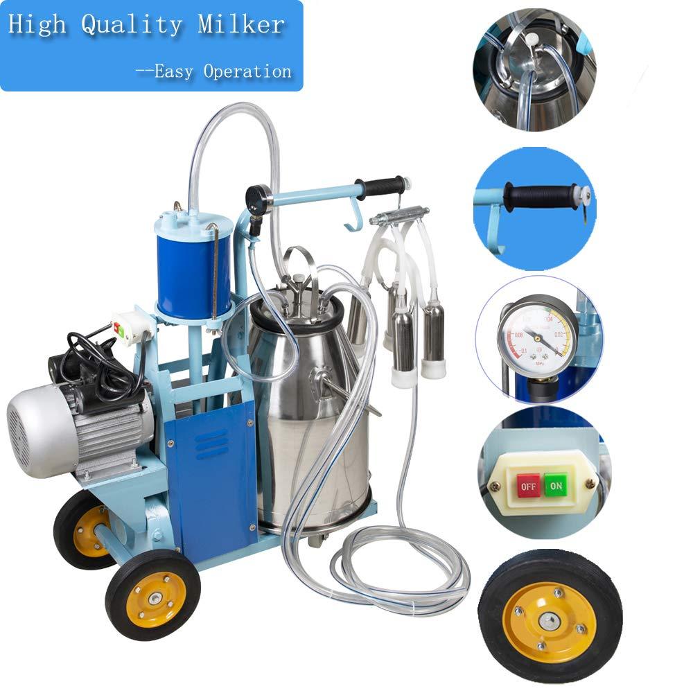electric milking machine 1440rmp pulsation vacuum pump milker for livestock farm automatic cow goat milking suction machine with 25l/6.6gallon stainless steel bucket 110v
