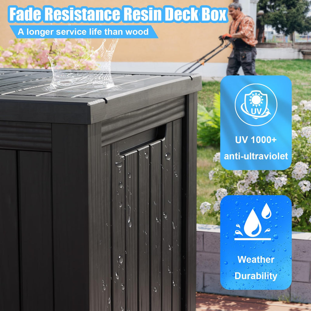 200 Gallon Outdoor Deck Box, Lockable Waterproof Outdoor StoraBoxes For Garden Tools,Indoor Cushions,Accessories Outside StoraResin Weatherproof Container(Black)