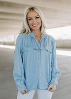 ayla  ruffle top - denim