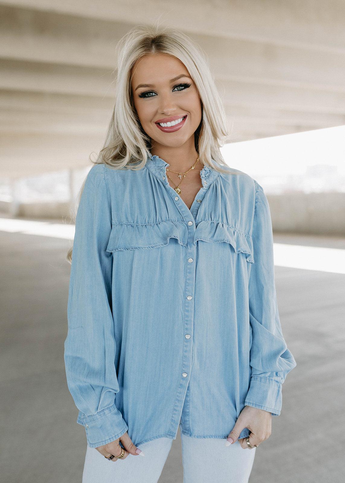 ayla  ruffle top - denim
