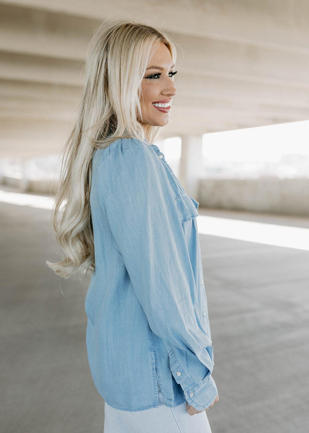 ayla  ruffle top - denim