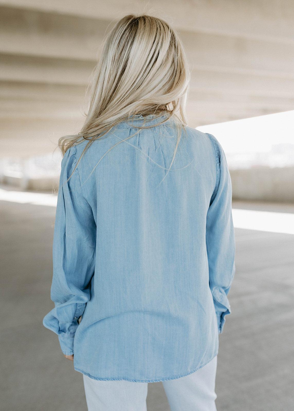 ayla  ruffle top - denim