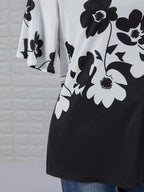 Womens Floral Print Round Neck Short-sleeved T-shirt