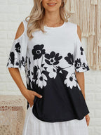 Womens Floral Print Round Neck Short-sleeved T-shirt