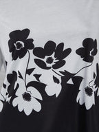 Womens Floral Print Round Neck Short-sleeved T-shirt