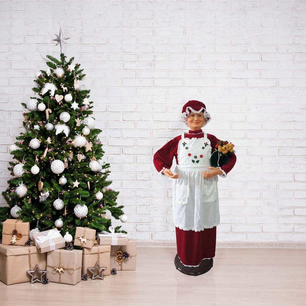 58 in. Christmas Dancing Mrs. Claus with Apron and Gift Sack