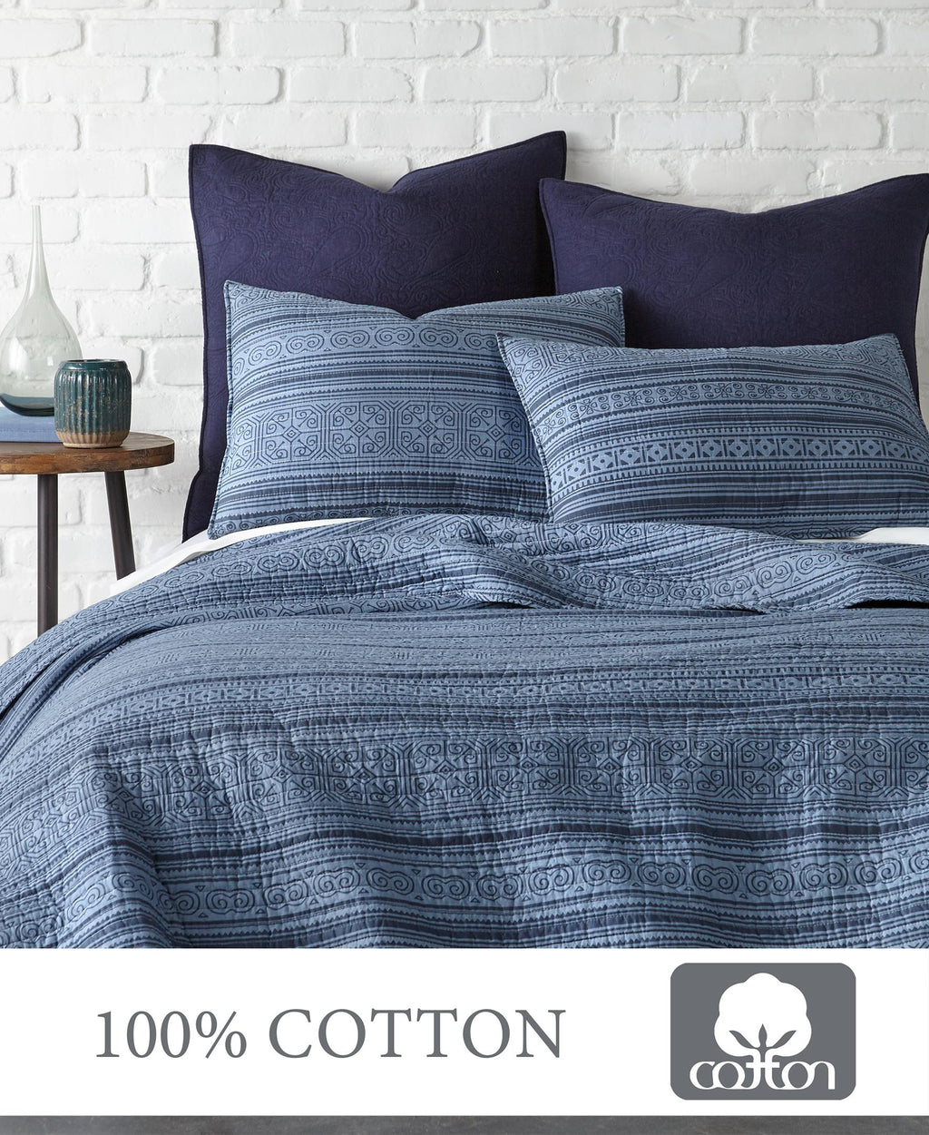 Levtex Home - Tolteca Quilt Set - Twin Quilt + One Standard Pillow Sham - Tribal Stripe - Navy and Blue - Quilt (68x86in.) and Pillow Shams (26x20in.) - Cotton Fabric