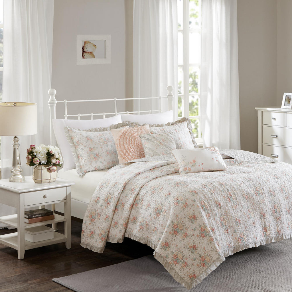 Home Essence Desiree 6 Piece Cotton Percale Quilted Coverlet Bedding Set