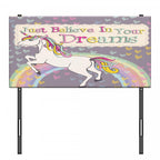 Feminine Headboard, Unicorn Believe in Your Dreams Words Illustration, Upholstered Decorative Metal Bed Headboard with Memory Foam, Twin Size, BeiLilac, by Ambesonne