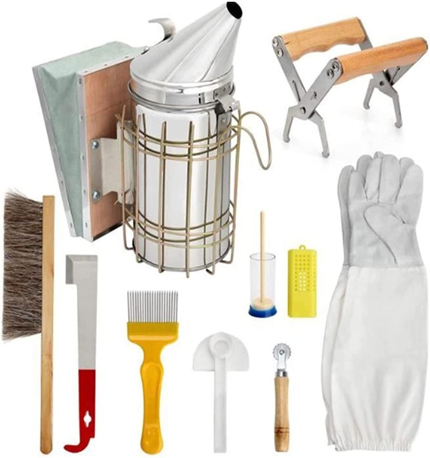 gifhome beekeeping supplies 10 pcs beekeeping tools kit - deluxe beekeeper starter kit- bee smoker set with beekeeping grip necessary